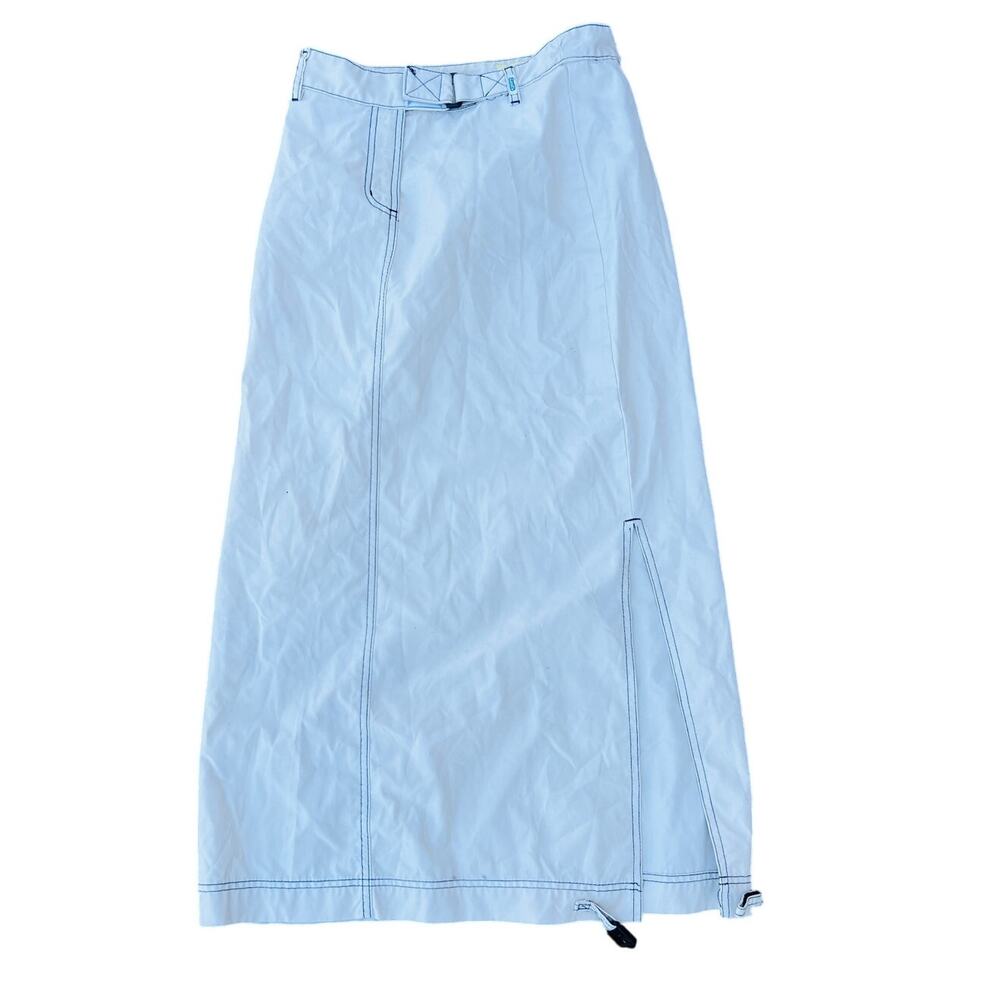 🕶️ Vintage Dawls Snap Skirt White Midi – Snap Closure USA Made sz 5 Nylon y2k - Picture 1 of 4